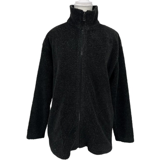 Vintage 90’s Limited Sport USA Fleece Jacket Black Cozy Petite Small - Picture 1 of 7